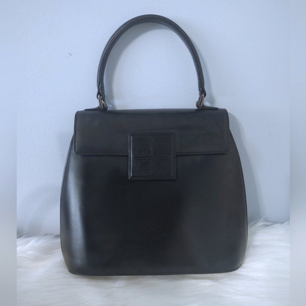 Givenchy Black Leather Structured Top-Handle Shoulder Bag